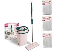 York Set di mocio per pavimenti per cellulare, piatto, girevole, con secchio per la pulizia a due camere, mocio con funzione strizzatore, lavaggio a umido e a secco, adatto per tutti i pavimenti, 3