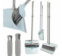 YORK Set Scopa e Paletta con Manico Lungo, Verde Menta | Kit pulizia con denti pulitori per setole e design verticale, ideale per pavimenti interni ed esterni con raccolta igienica
