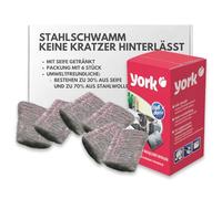 York Spugna in acciaio contro lo sporco ostinato, spugna abrasiva ad alte prestazioni, per cucina, lavandino, barbecue, spugna con sapone, lana extra fine in acciaio inox, 6 pezzi (confezione da 1)