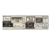 York Wallcoverings Farm To Table Border - Black |Spray with Water and