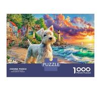 Yorkie Dreams Puzzle da 1000 pezzi Cane su sentiero sulla spiaggia soleggiata per giochi educativi per adulti Decorazione per la casa Difficile e stimolante Compleanno per maschi eemmine 70x50 cm