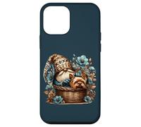 Yorkie Grandpa Gnome In A Dog Basket With Floral Blue Flower Custodia per iPhone 12 mini