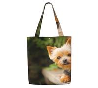Yorkshire Terrier Bokeh Cani Carini Muro,Borse della spesa riutilizzabili, borse per la spesa, borsa a tracolla in tela di grande capacità