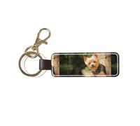 Yorkshire Terrier Bokeh Cani Carini Muro, Portachiavi in pelle PU, portachiavi con anello portachiavi, organizer, 1 pz