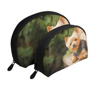 Yorkshire Terrier Bokeh Cani carini Yorkie da parete, Borsa per trucco a conchiglia Portamonete da donna Borsa da toilette piccola Borsa per cosmetici 2 pezzi