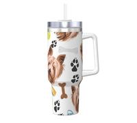 Yorkshire Terrier cane sorridente,Tazza Ice Bully da 40 oz con manico, in acciaio inossidabile, con borraccia