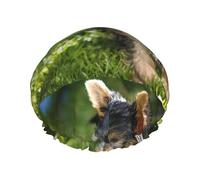 Yorkshire Terrier Erba Verde Cani carini,Cuffia da doccia, cuffia da notte, doppio strato, impermeabile, elastica, riutilizzabile.