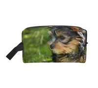 Yorkshire Terrier, erba verde, simpatici cani, organizer per cosmetici di grande capacità, borsa da viaggio per il trucco da donna