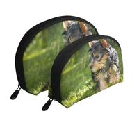 Yorkshire Terrier Erba Verde Yorkie Cani Carini, Borsa per trucco a conchiglia Portamonete da donna Borsa da toilette piccola Borsa per cosmetici 2 pezzi