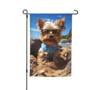 Yorkshire Terrier estivo Cucciolo carino Il mio cane d'amore Bandiera da giardino vibrante bifacciale 12 X 18 pollici Decorazione per casa Cortile