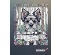 Yorkshire Terrier in mosaic mandala forest: a mindful stress relief grey scale journey