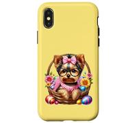 Yorkshire Terrier in un cestino pasquale con uova e fiori Custodia per iPhone X/XS