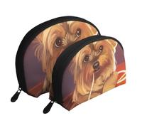 Yorkshire Terrier mangia le tagliatelle cane carino, Borsa per trucco a conchiglia Portamonete da donna Borsa da toilette piccola Borsa per cosmetici 2 pezzi
