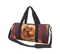 Yorkshire Terrier mangia le tagliatelle cane carino, Borsone da viaggio di grande capacità Borsa rotonda Borsa da viaggio sportiva Borsa da viaggio Borsa da fitness