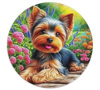 Yorkshire Terrier Puzzle 1000 pezzi giardino rotondo puzzle gioco educativo sfida giocattolo decorazione domestica per adulti 1000 pezzi (67,5 x 67,5 cm)
