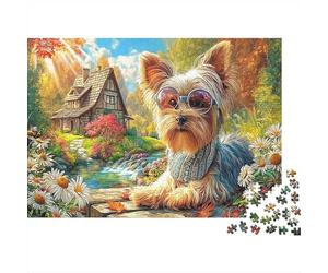 Yorkshire Terrier Puzzle Da 1000 Pezzi Per Adulti Di Tutte Le Età, Cartone Resistente Premium,Smiling Yorkie Art Regalo Di Natale Festivo, Sfida Mentale Ed Educativa 52x38cm/1000pcs