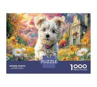 Yorkshire Terrier Puzzle da Assemblare Classico Cartoncino Cucciolo nelle Rovine Ricoperte di Fiori per Adulti Rilassante Regalo di Puzzle 70x50cm/1000pezzi