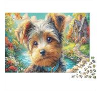 Yorkshire Terrier Puzzle in carta spessa Terrier che schizza nel ruscello del villaggio puzzle per anziani regalo di Natale segreto rilassante 52x38cm/1000 pezzi