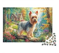 Yorkshire Terrier Puzzle in carta spessa Yorkshire Terrier sul tronco vicino al ruscello per anziani regalo segreto di Babbo Natale rilassante 70x50cm/1000 pezzi