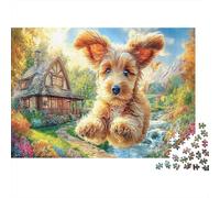 Yorkshire Terrier Puzzle in carta Yorkshire Terrier che salta sull'erba vicino al ruscello set per adulti regalo educativo attività rilassante 70x50cm/1000 pezzi