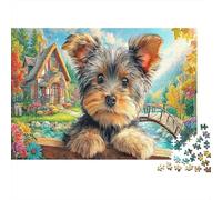 Yorkshire Terrier Puzzle in carta Yorkshire Terrier sul davanzale vicino al ponte per bambini 12+ divertente regalo di Natale 70x50cm/1000 pezzi