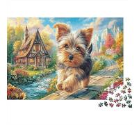 Yorkshire Terrier Puzzle in carta Yorkshire Terrier sul sentiero vicino al ruscello set regalo stimolante mentale segreto di Babbo Natale 38x26cm/1000 pezzi