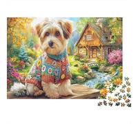 Yorkshire Terrier Puzzle in cartone Terrier con maglione colorato nel cortile puzzle classico attività rilassante adatta alla famiglia 70x50cm/1000 pezzi