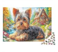 Yorkshire Terrier Puzzle premium in cartone Yorkshire Terrier sdraiato sull'erba vicino alla capanna antipassatempo decorazione casa 52x38cm/1000 pezzi