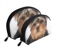 Yorkshire Terrier si trova su bianco, Borsa per trucco a conchiglia Portamonete da donna Borsa da toilette piccola Borsa per cosmetici 2 pezzi