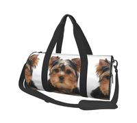 Yorkshire Terrier si trova su bianco, Borsone da viaggio di grande capacità Borsa rotonda Borsa da viaggio sportiva Borsa da viaggio Borsa da fitness