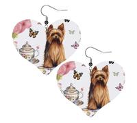 Yorkshire Terrier Tea Party Farfalle Rose Orecchini in pelle per le donne Orecchini pendenti a forma di cuore leggeri orecchini pendenti gioielli regalo