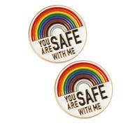 YOSADIER Spille da Bavero Arcobaleno 2 Pezzi in Metallo con Lettere You Are Safe With Me', Effetto Decorativo Semplice, Facili da Portare, per Zaini e Cappelli