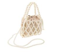 YOSADIER Summer Bag Borsa Secchiello Bianca con Perline Finte in Poliestere Borsa da Donne per Spiaggia e Feste al Tramonto