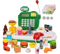 Yosamy Registratore di Cassa per Bambini con Audio, Microfono, 40 Pezzi Registratore di Cassa per Bambine, Accessori per Negozio, Giocattoli per Giochi di Ruolo, Tema Pasticceria, Verde