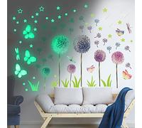 Yosemy Adesivi Muro Dente di Leone Fluorescenti Adesivo da Parete Luminoso Tarassaco Farfalla Viola Adesivo Murale Decorazione per Salotto Camera Bambini, Verde