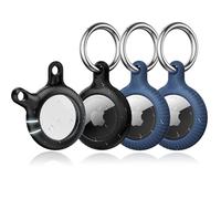 YOSH Porta Airtag, Portachiavi 4 Pezzi, Custodia Cover in TPU & PC [Design Con Chiusura a Torsione] per Apple, Nero & Blu Navy