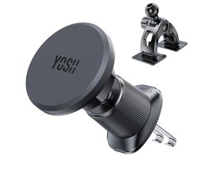YOSH Porta Cellulare Auto Magnetico, 2 in 1 Supporto [Doppio Gancio in Metallo & Base 3M] per Cruscotto & Bocchette d’Aria, per iPhone Samsung Pixel e Altri Dispositivi con Piastra Metallica