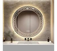 YOSHOOT Specchio da bagno rotondo da 500 mm con motivi Specchio da parete con luce a LED, Specchio cosmetico illuminato più elegante, Luce LED dimmerabile a 3 colori, IP44 (Caleidoscopio)