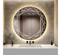YOSHOOT Specchio da bagno rotondo da 700 mm con motivi Specchio da parete con luce a LED, Specchio cosmetico illuminato più elegante, Luce LED dimmerabile a 3 colori, IP44 (Nido)