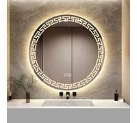 YOSHOOT Specchio da bagno rotondo da 800 mm con motivi Specchio da parete con luce a LED, Specchio cosmetico illuminato più elegante, Luce LED dimmerabile a 3 colori, IP44 (Eterno)