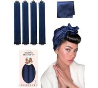 YOSHUYUKI Grande bigodini per capelli senza calore per dormire bigodini grandi in schiuma per capelli lunghi e corti senza calore, set con involucro in raso per dormire, blu navy