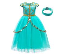 YOSICIL Abiti per bambini Aladdin Lampada Jasmine Principessa Abiti cosplay Set per Feste Compleanno Halloween Jasmine Princess Dress Up età 3-10 anni,Verde 130