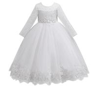 YOSICIL Abito Cerimonia Bambina Maniche Lunghe Pizzo Principessa Fiore Abito da Compleanno Kids Dress Comunione Cocktail Prom，120