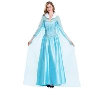 YOSICIL Abito Da Principessa Per Adulti Costume Da Elsa Cosplay Della Regina Delle Nevi Con Mantello Trasparente Lungo Fino A Terra, Blu, M