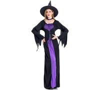 YOSICIL Abito da strega Halloween viola per vampira Cappello magico Collo abito da cocktail femminile per costumi da ballo Festa Carnevale，nero，L