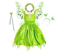 YOSICIL Abito verde Pixie Principessa Tiana Campanellino Bambini con Ali di Farfalla Bacchetta Magica Fascia per Capelli Carnevale Cosplay Festa Compleanno Vestire,verde,90