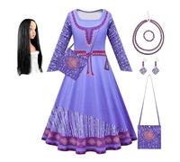 YOSICIL Costume da Asha Vestito Principessa Asha con Parrucca per Bambina Wish Asha Set da Principessa Asha Abiti Partito Vestito Costume Taglia 3 a 12 Anni,Viola 110