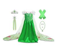 YOSICIL Costume da Principessa Frozen Elsa Green Princess Costume Kids Girl Ricamo Fancy Dress con Maniche in Pizzo Trasparente Princess Cosplay Dress for Girls,Verde-4PS,120