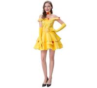 YOSICIL Costume Principessa Belle per Donna Abito da Adulto Carnevale Festa di Fantasia La Bella e la Bestia Outfit Halloween Natale, festa di compleanno evento cosplay o serata,2XL