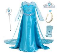 YOSICIL Elsa Vestito Set Costume da Principessa Elsa per Bambine Corona Bacchetta Guanti Treccia Abito di Gala Ragazze Vestito et per Festivo Feste a Tema Halloween Carnevali Compleanni,Blu1,130